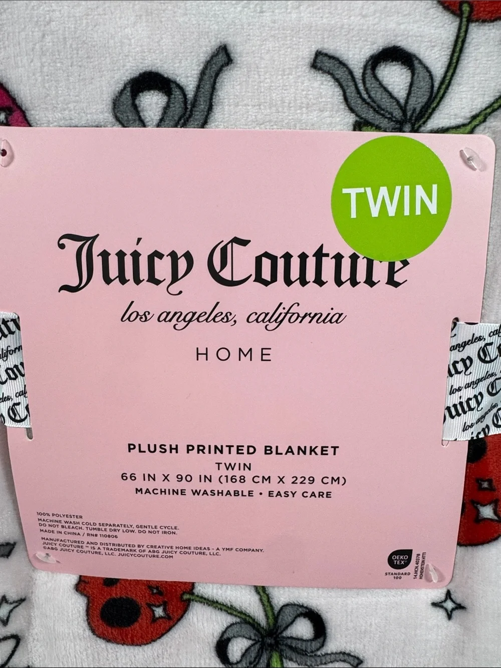 Juicy Couture Twin Light Pink Plush Printed Blanket Pink Red Skull Cherries Bows